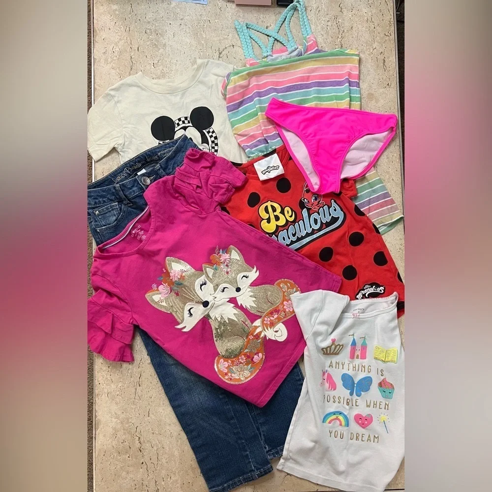 Bundle- Girls Size 7 Jeans, T-Shirts, Romper